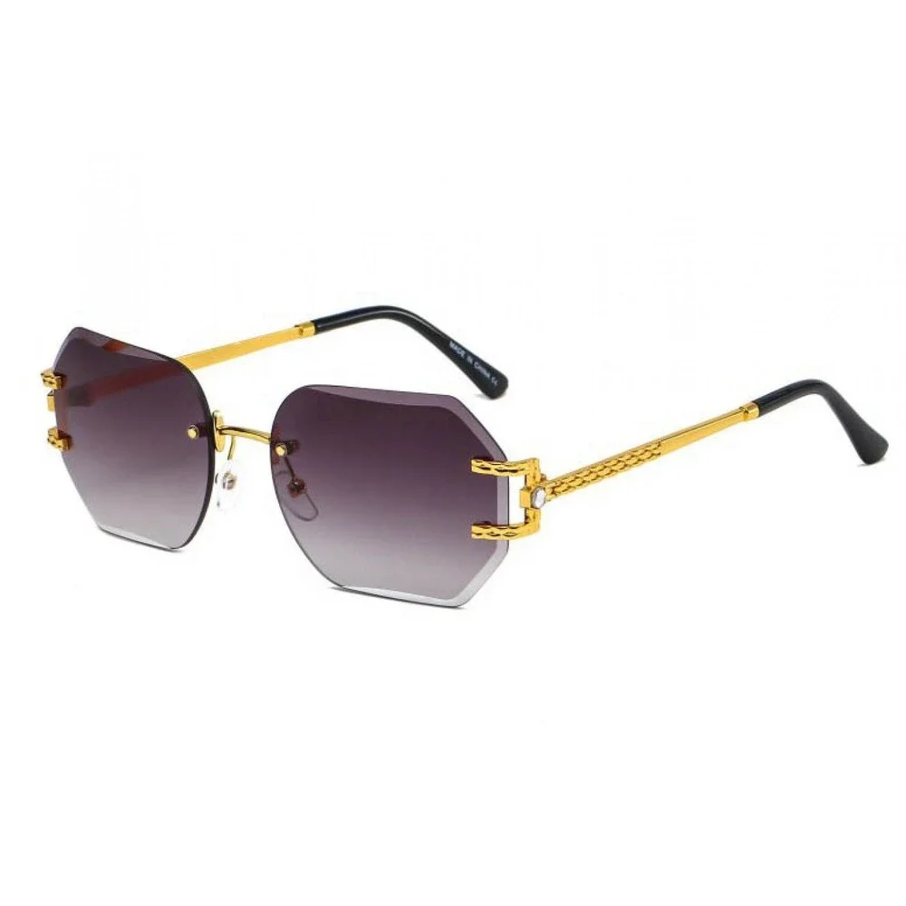 Sunglasses Men Fashion Designer Octagon Gold Frame Fashion Black Tinted Lens New